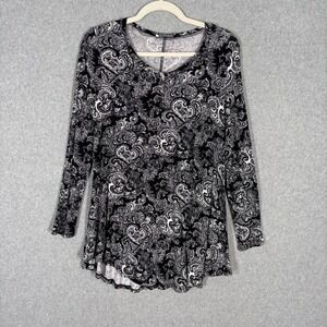 BaiShengGT Babydoll Tunic Medium Black White Paisley Soft Cottage Feminine Artsy